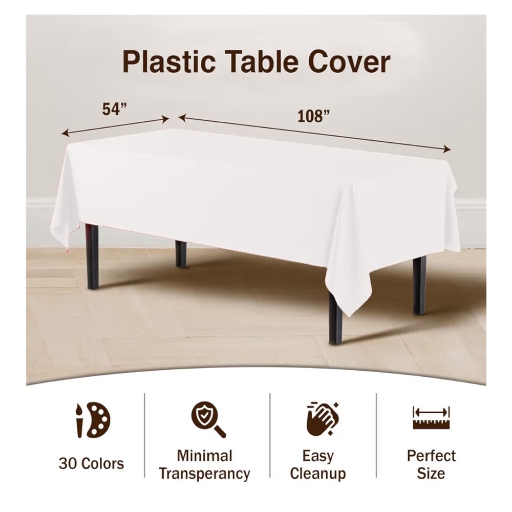 7 NEW White Plastic Tablecloths